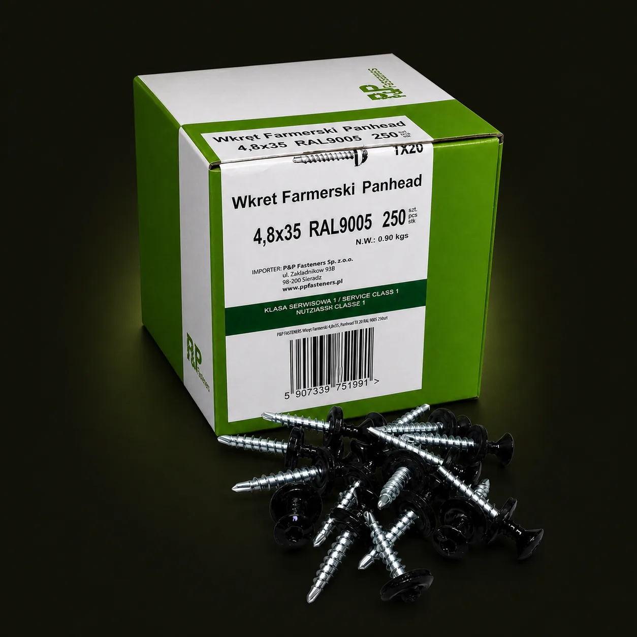 Wkręty farmerskie P&P Fasteners w opakowaniu