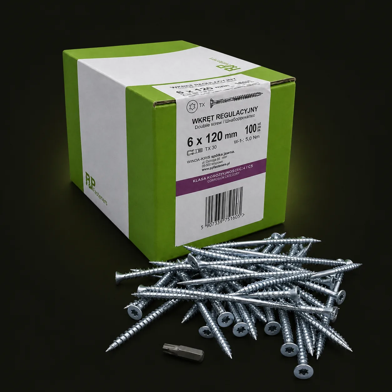 Wkręty regulacyjne P&P Fasteners w opakowaniu